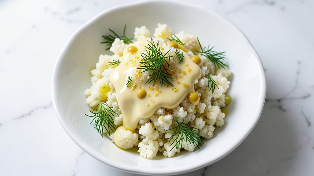 Cauliflower Mock Potato Salad Recipe: Crispy Celery Crowns and Creamy Herb Cheese Harmony
