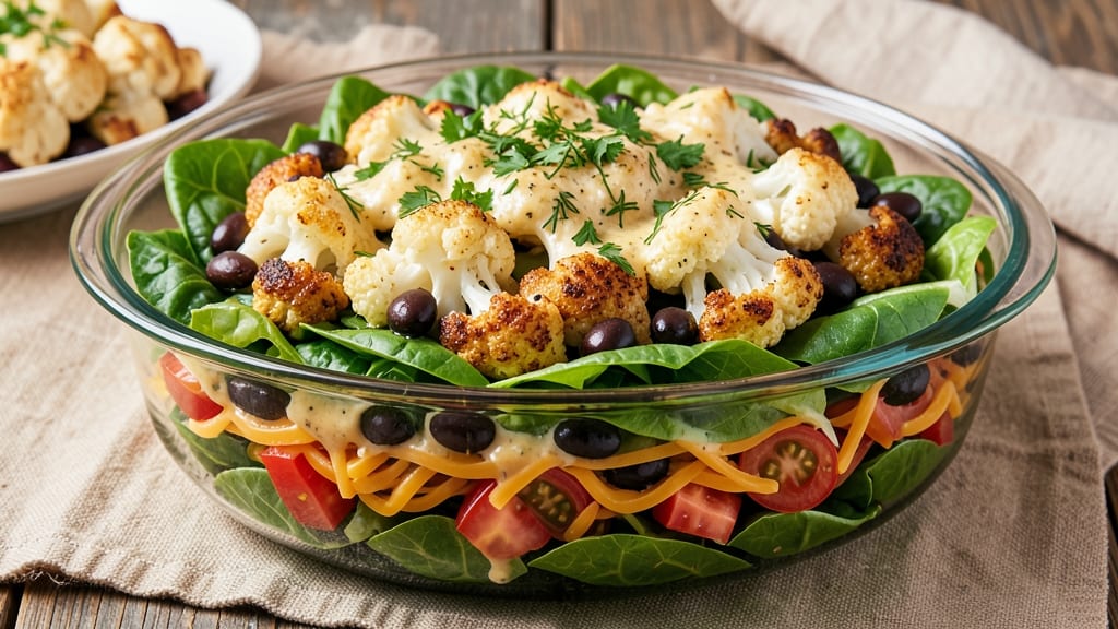 7 Layer Salad Recipe With Cauliflower: Crunchy Crowns and Creamy Herb Fusion