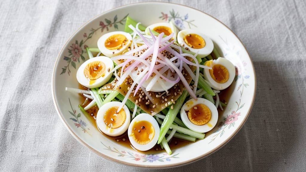 Chinese Egg Salad Recipe: Celery Crown Crunch With Silky Soy-Ginger Dressing