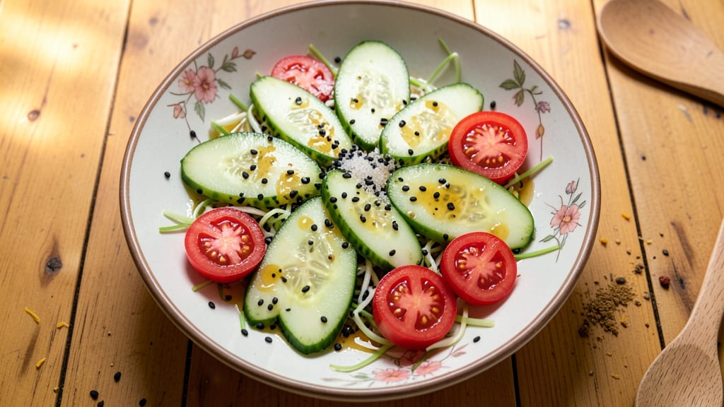 Chinese Cucumber Tomato Salad Recipe: Crisp Stems and Tangy Vinegar Magic