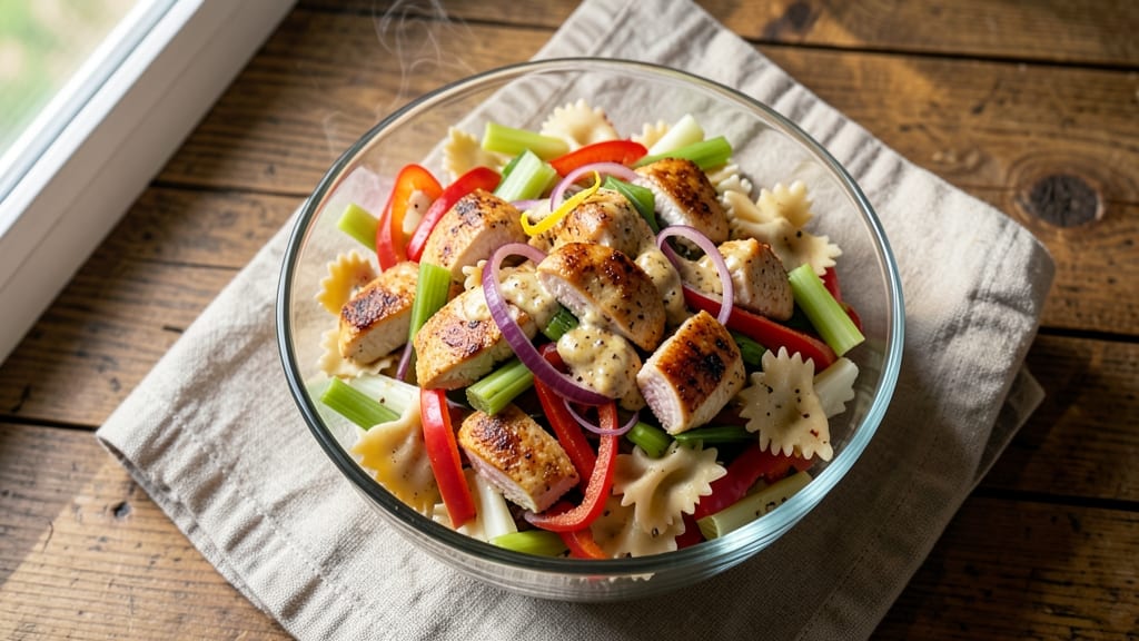 Chicken Pasta Salad With Italian Dressing Recipe: Crisp Celery Crowns and Tangy Herb Fusion