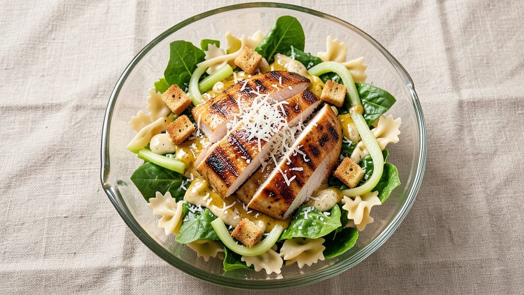 Chicken Caesar Bowtie Pasta Salad Recipe: Crisp Celery Crowns and Smoky Parmesan Twist