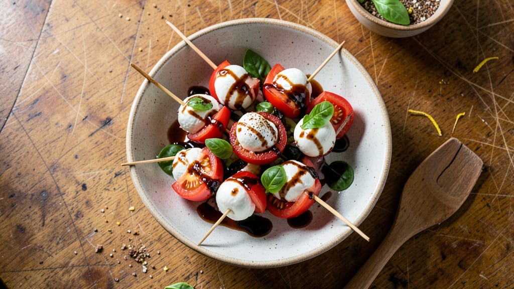 Caprese Salad on a Stick Recipe: Fresh Mozzarella, Tomato, and Basil Skewers