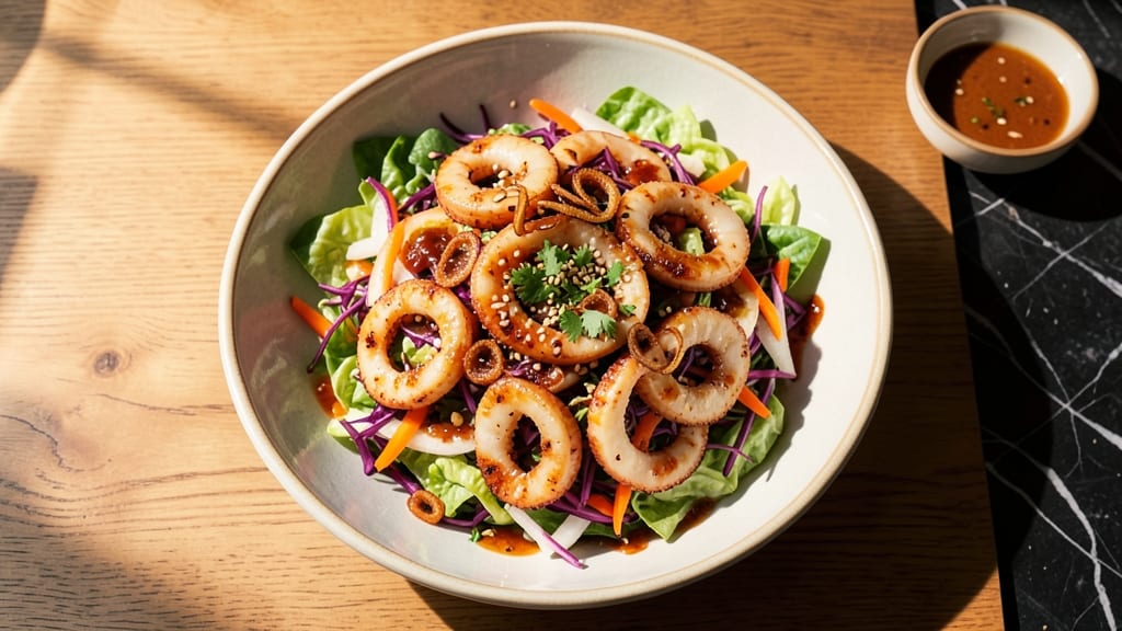 China Grill Calamari Salad Recipe: Crispy Squid and Herby Vinaigrette Fusion