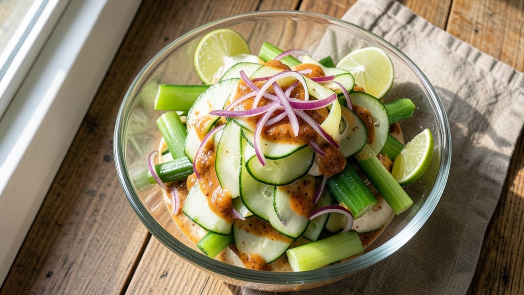Chili Crunch Cucumber Salad Recipe: Smoky Chipotle Cream Cheese With Celery Crown Crunch
