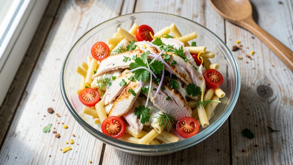 Cold Chicken Macaroni Salad Recipe: Herb-Infused No-Mayo Creaminess With Celery Crunch