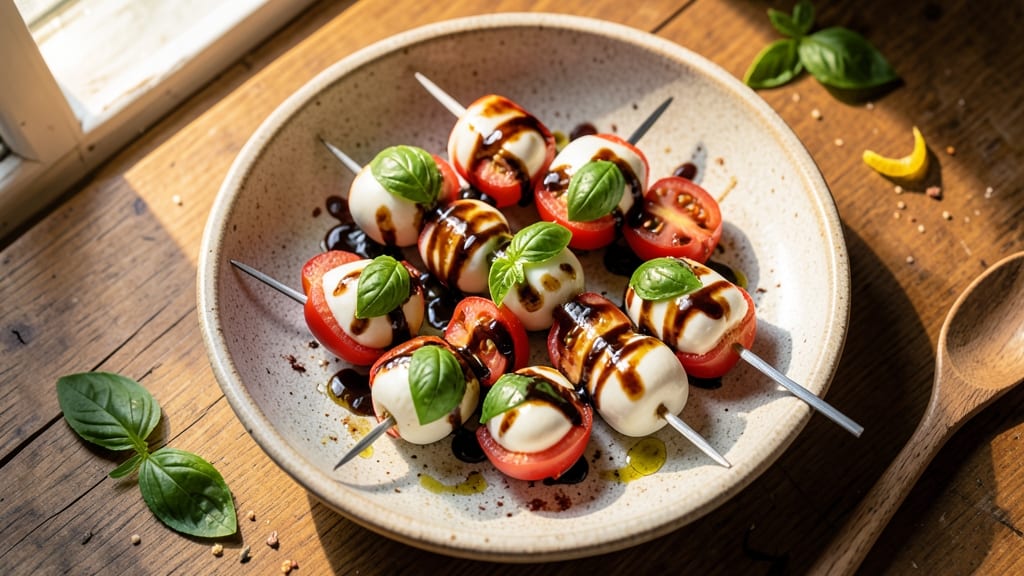 Caprese Salad Kabobs Recipe: Fresh Mozzarella, Tomatoes, and Basil Skewers