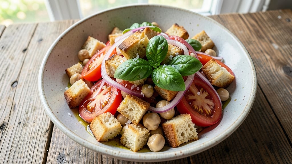 Vegan Panzanella Salad Recipe: Crispy Bread Cubes and Juicy Tomatoes in 15 Minutes