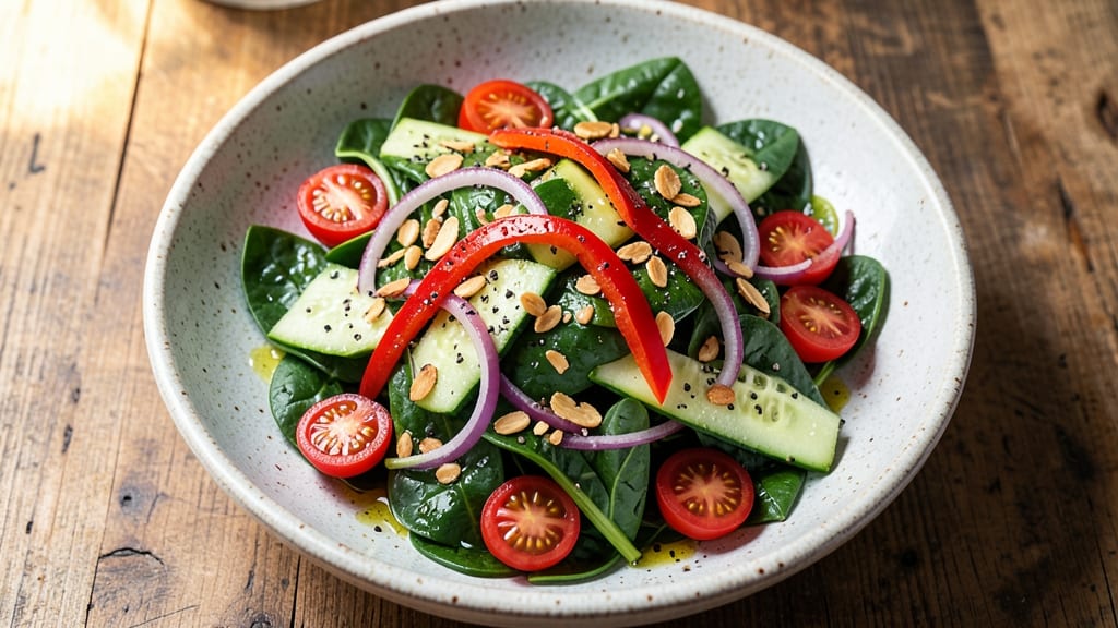 Chopped Spinach Salad Recipe: Bright Greens With Crispy Toasted Almonds