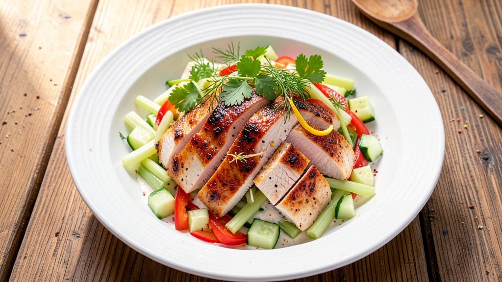Chickwn Salad Recipe: Herb-Infused Celery Ribbons Stay Crisp for Hours