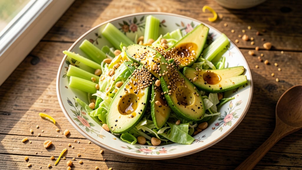 Chinese Oriental Salad Recipe: Crisp Celery Crowns With Smoky Sesame Dressing
