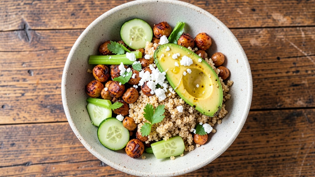 Chickpea Salad Bowl Recipe: Crisp Celery Crowns and Smoky Herb Cheese Twist