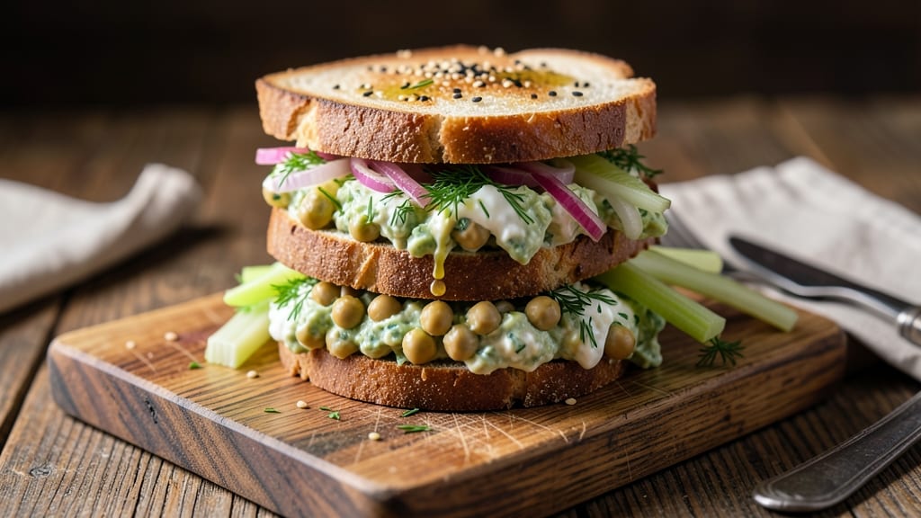Chickpea Salad Sandwich Recipe No Mayo: Crisp Celery Crowns and Herb-Yogurt Cream Twist