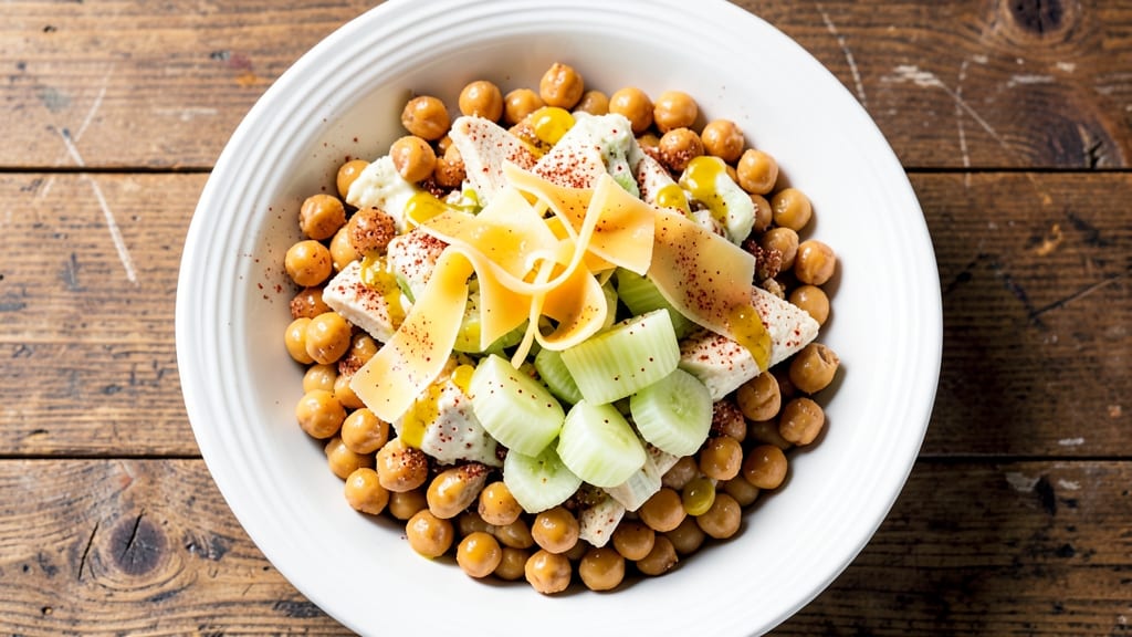 Chick Mock Chicken Salad Recipe: Crisp Celery Crowns and Smoky Herb Cheese Twist