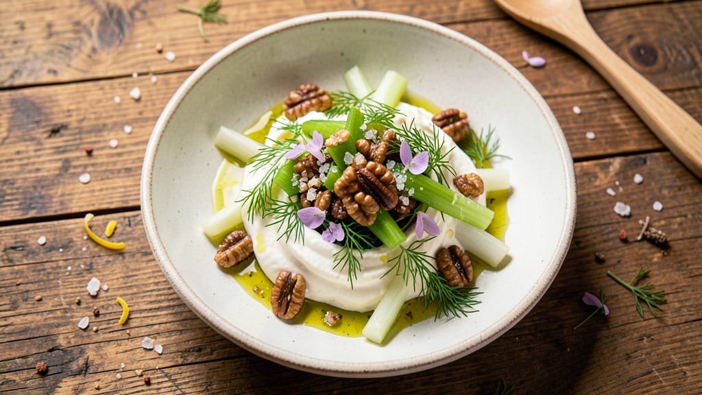 Chez Panisse Salad Recipe: Crisp Celery Crowns and Herb Cream Cheese Balance