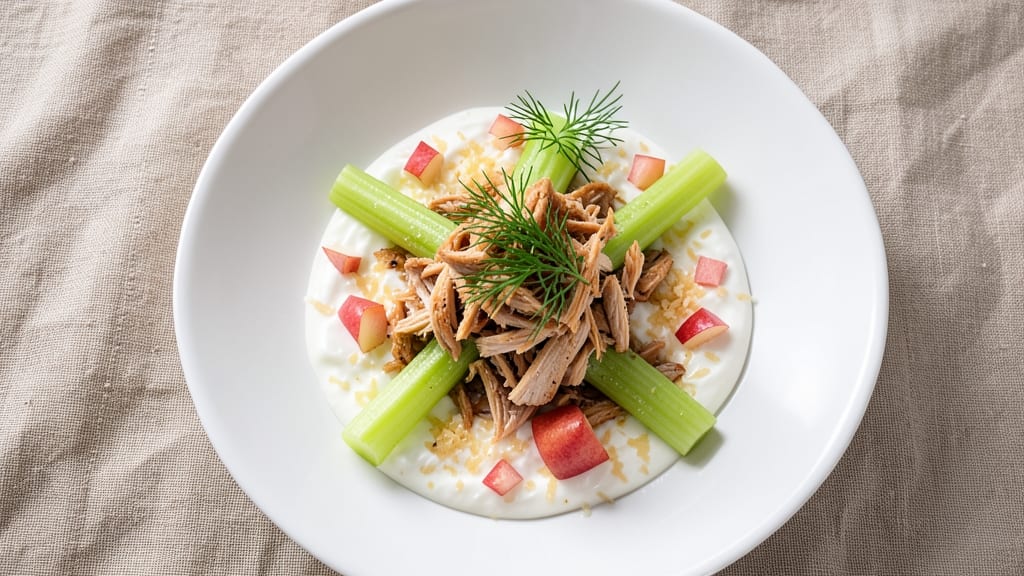Chicken Salad Side Dish Recipe: Crisp Celery Crowns and Herb Cheese Twist Without Mayo Cling