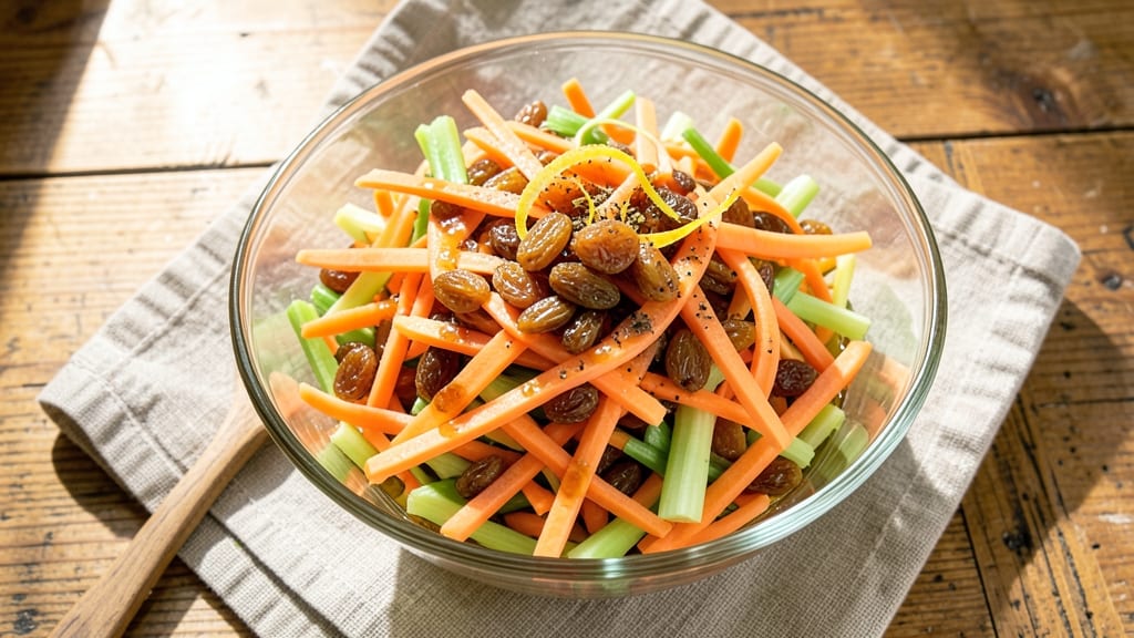 Vegan Carrot Raisin Salad Recipe: Sweet-Tart Balance With Crisp Celery Crowns