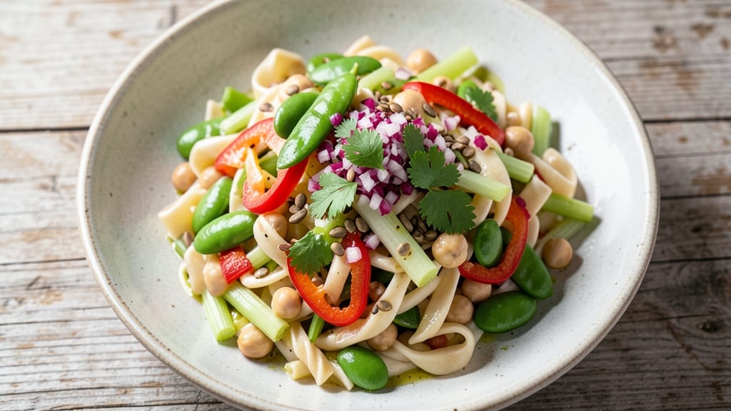 Vegan Gluten-Free Pasta Salad Recipe: Crisp Celery Stems and Zesty Lemon-Herb Dressing