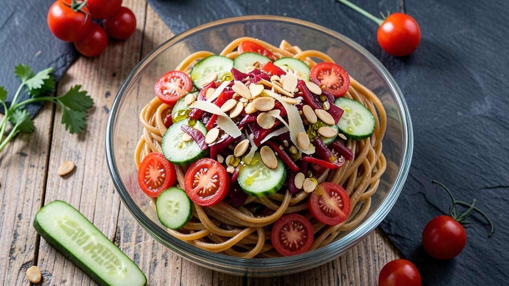 Cold Fettuccine Salad Recipe: Chilled Pasta With Almond-Crusted Crunch