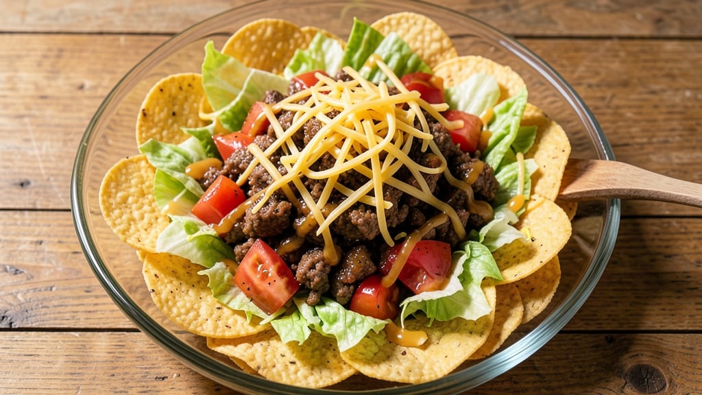 Cold Taco Salad Recipe With French Dressing: Crispy Tortilla Chips and Zesty French Twist