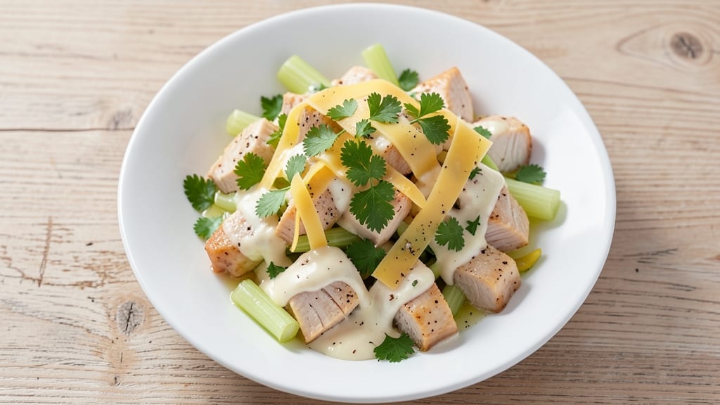 Chin Chin Chicken Salad Recipe: Crisp Celery Crowns and Smoky Herb Cheese Twist