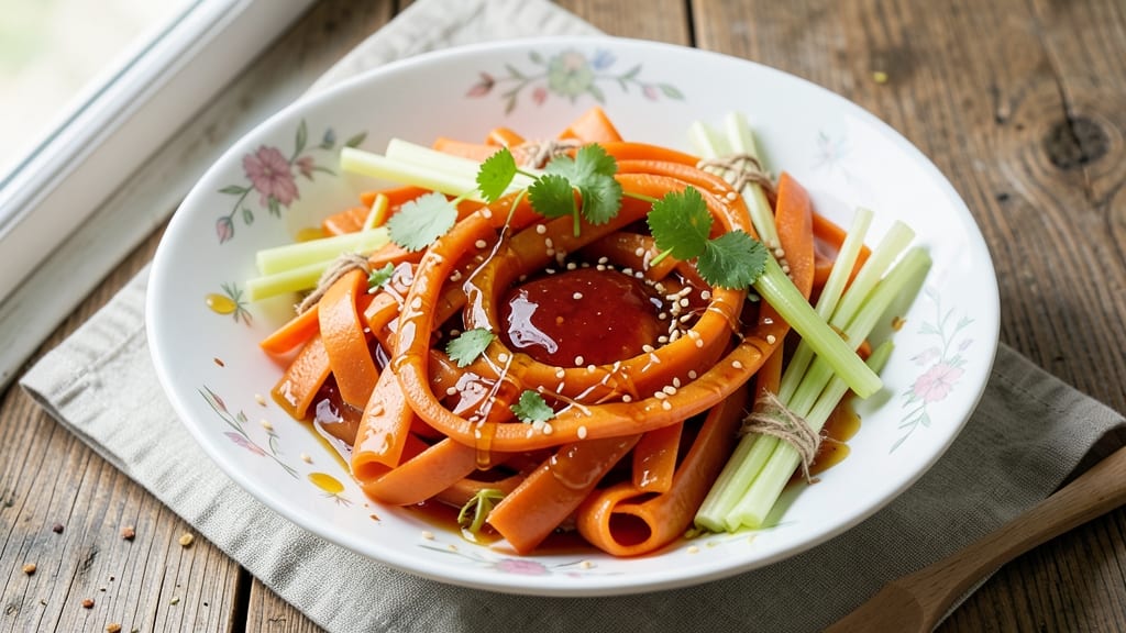 Chinese Carrot Salad Recipe: Crunchy Celery Crowns With Smoky Sesame Dressing