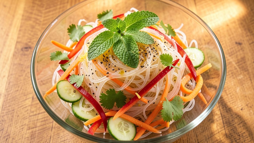 Cellophane Noodle Salad Recipe: Glass Noodle Crunch With Zesty Peanut Dressing
