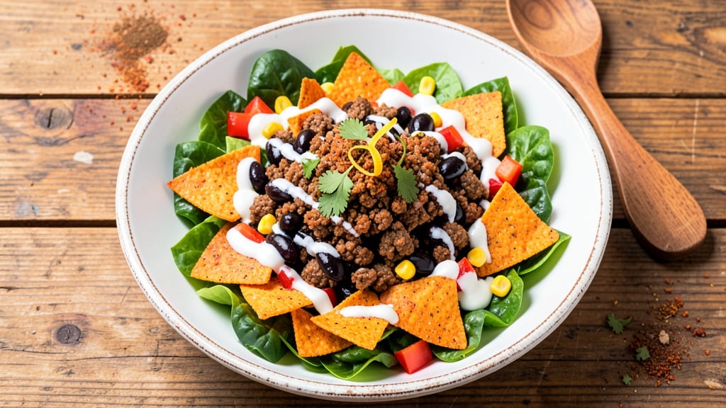 Cold Taco Salad Recipe With Doritos: Crunchy Chip-Topped Fiesta in a Bowl