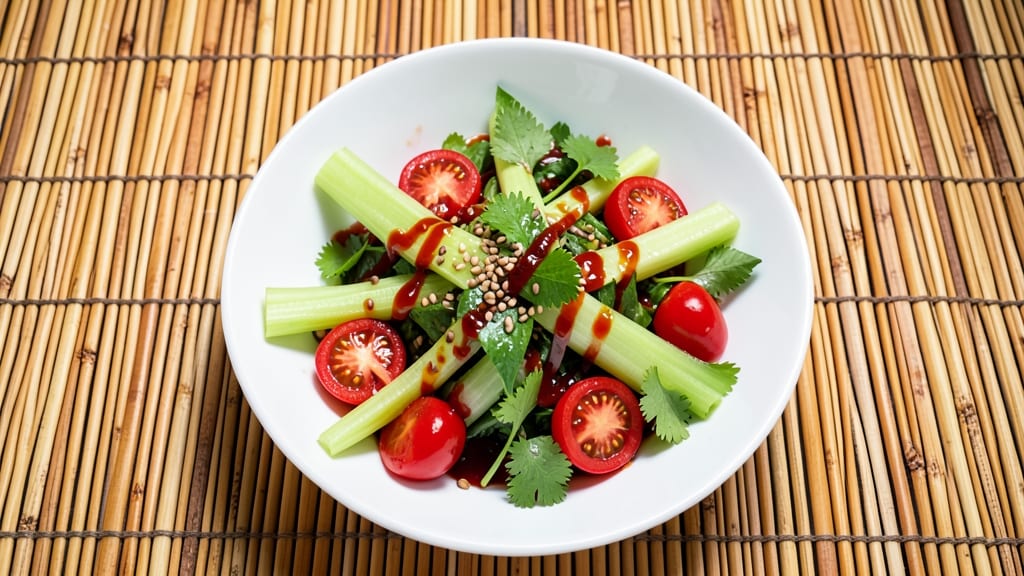 Chinese Asian Salad Recipe: Crunchy Celery Crowns with Umami-Packed Dressing