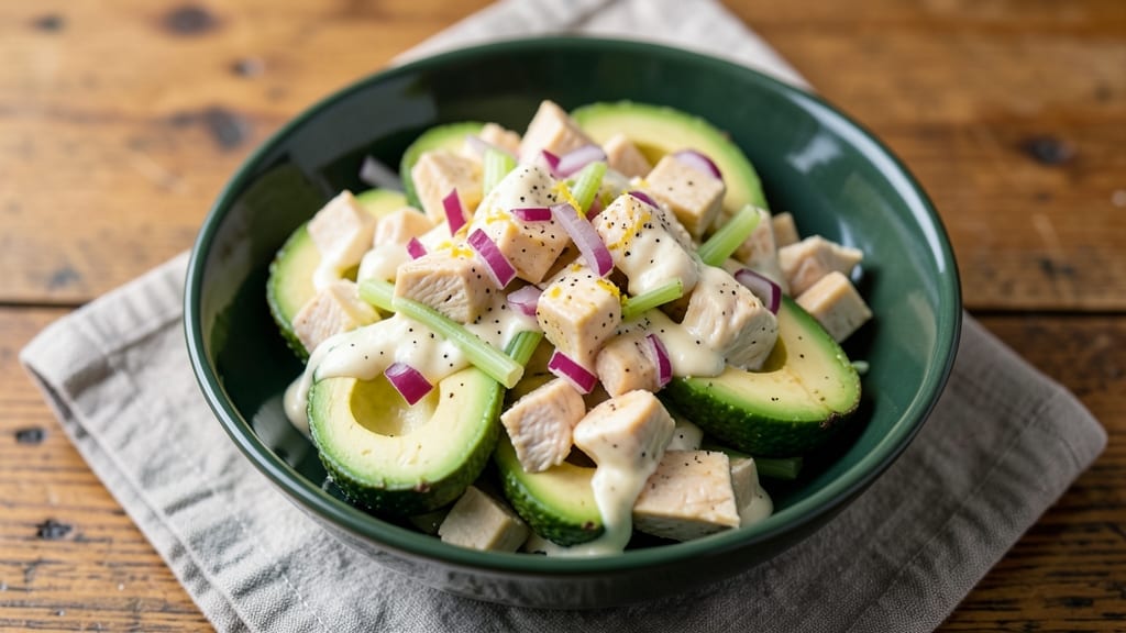 Chicken Salad Stuffed Avocados Recipe: Crunchy Celery Crowns and Creamy Herb Cream Cheese Fusion